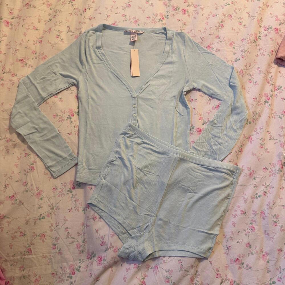 Victoria's Secret Ribbed Modal Henley Short Set